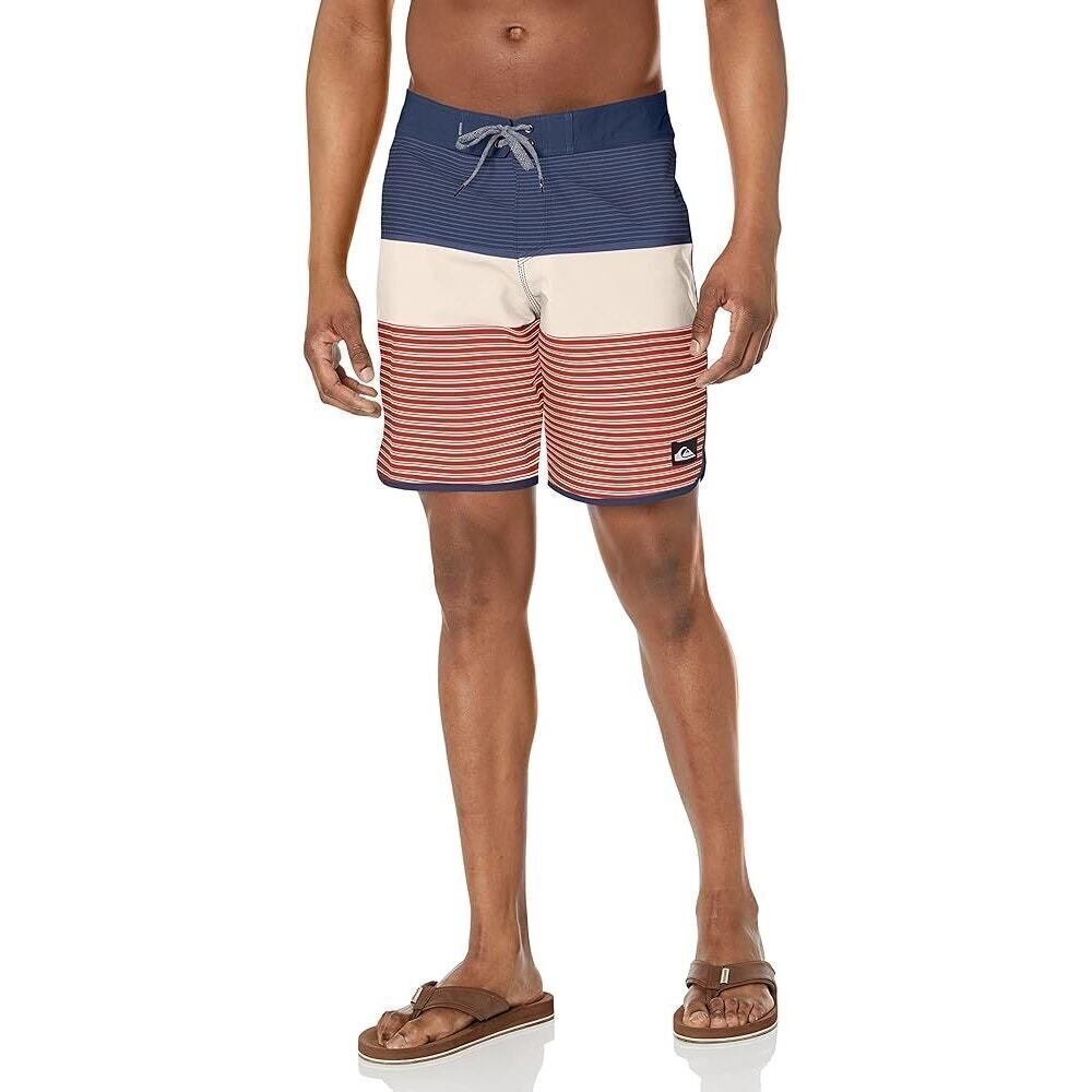Quicksilver Boys Boardshorts Blue, Cream, and Red Striped Size 29